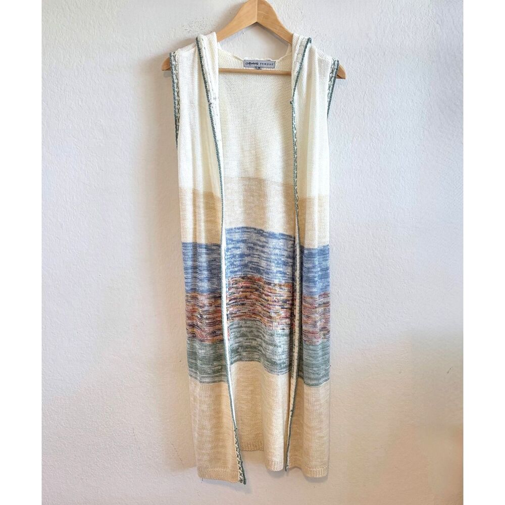 ABSOLUTELY FAMOUS Sleeveless Hood Duster Cardigan Stripe Knit Vest Womens Medium